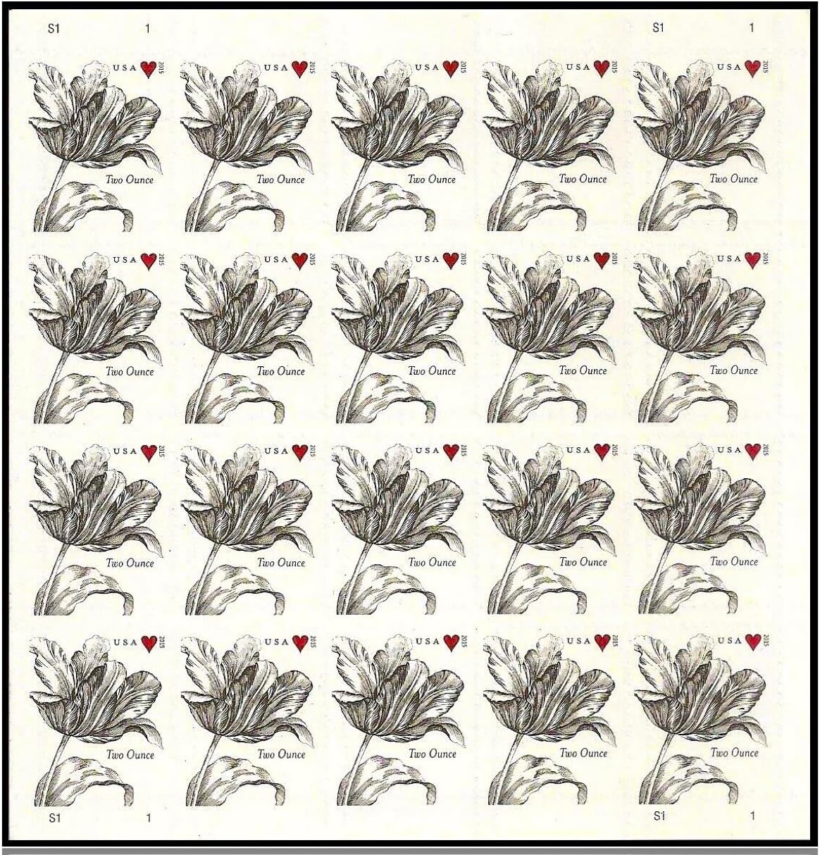 2015 Vintage Tulip Pane Postage Wedding Stamps