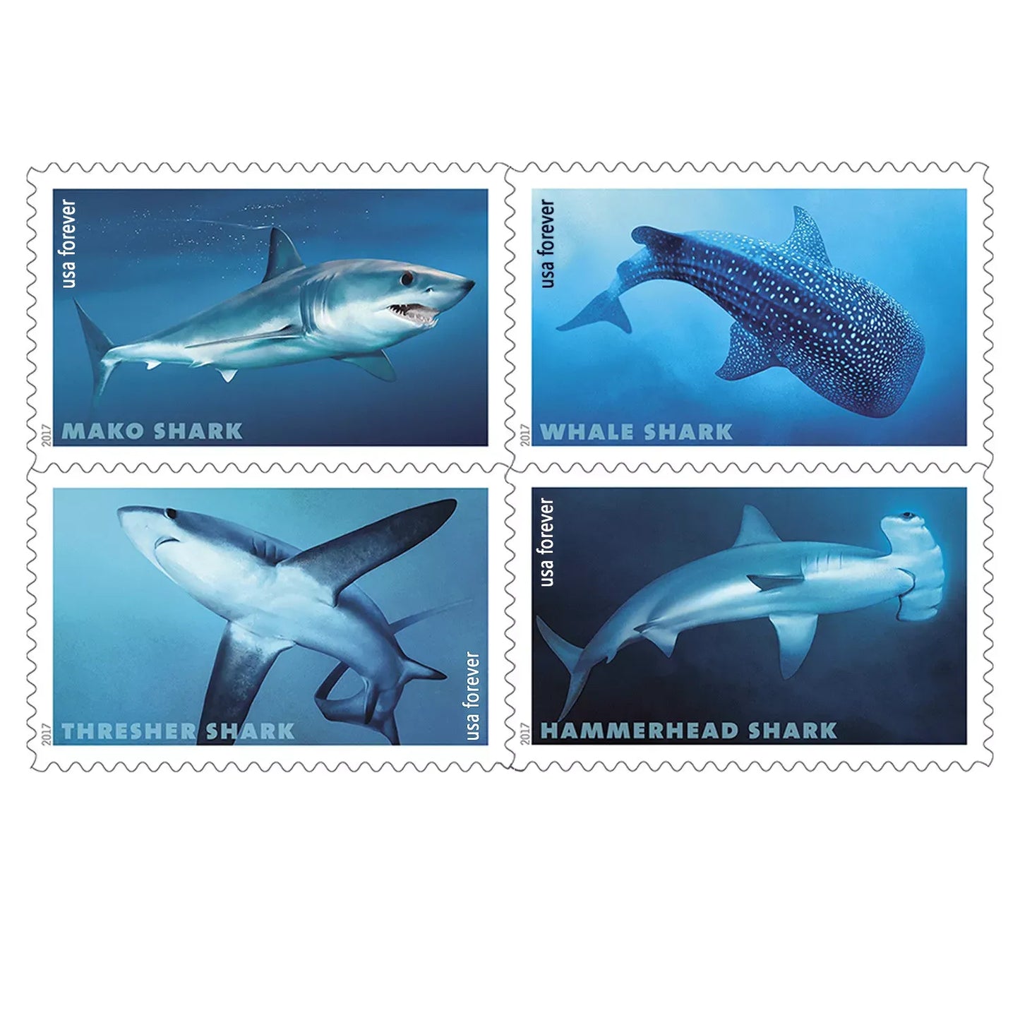 2017 USPS Shark First Class Forever Postage Stamps