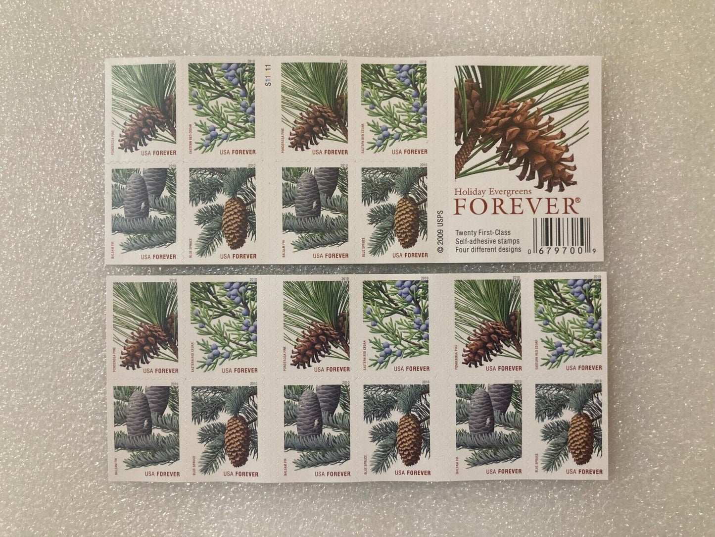 2009 Holiday Evergreens Booklet Pane of 20 First Class Stamps
