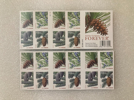 2009 Holiday Evergreens Booklet Pane of 20 First Class Stamps