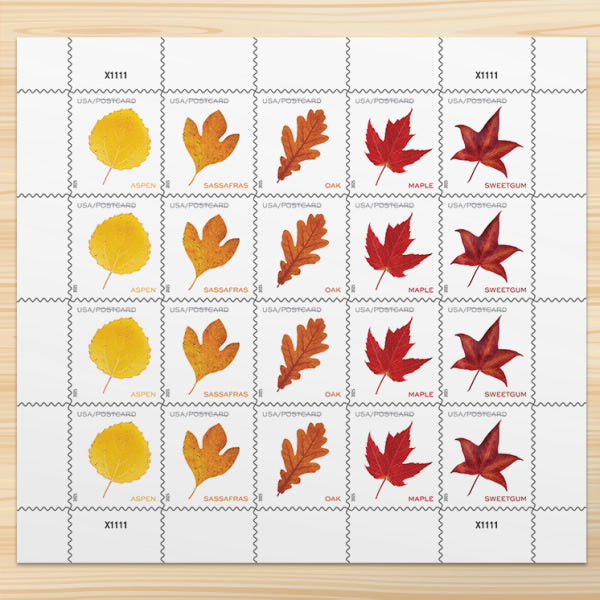 2025 Vibrant Leaves Postcard Stamps Sheet of 20